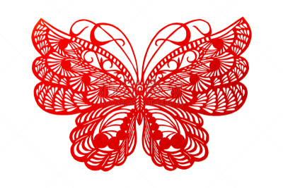 剪纸,水平画幅,蝴蝶,无人,绘画插图,红色,工艺品,花纹,纸,美术工艺