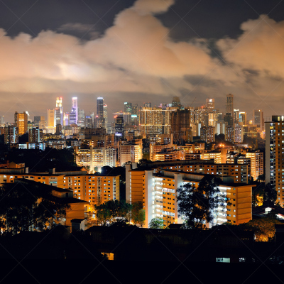 新加坡,城市天际线,建筑,夜晚,无人,全景,黄昏,户外,方形画幅,滨海湾
