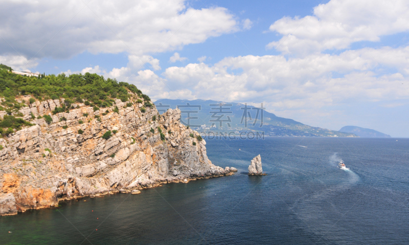 克里米亚,看风景,燕巢城堡,水,天空,古老的,夏天,过去,著名景点,悬崖