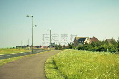自行车道,贝里圣埃德蒙兹,绿化隔离带,水平画幅,无人,英格兰,夏天,户外,灯,草