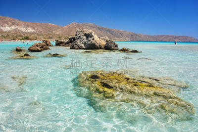 克里特岛,海滩,克利特海,水平画幅,地形,岩石,无人,蓝色,户外,泻湖