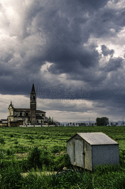 田地,黑云压城,在下面,过去,自然,垂直画幅,灵性,古董,绿色