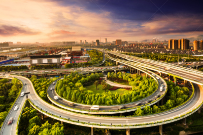 现代,高处,城市天际线,高架道路,城市,水平画幅,高视角,无人,半空中,交通