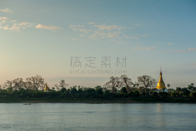 缅甸,庇古,实皆省,伊洛瓦底江,阿马拉布拉古城,萨提加亚,菩提树,曼德勒,天空,美