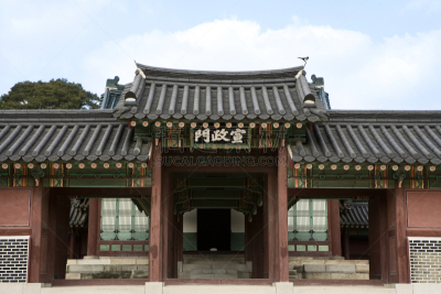 昌德宫,首尔,韩国,亭台楼阁,凉棚,水平画幅,无人,寺庙,古老的,走廊