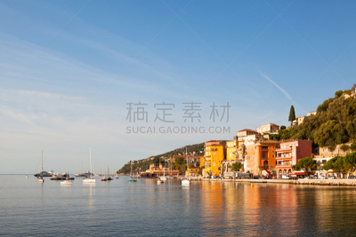 维勒弗朗什,法国,蔚蓝海岸地区,普罗旺斯,南,游艇,水,天空,水平画幅,山