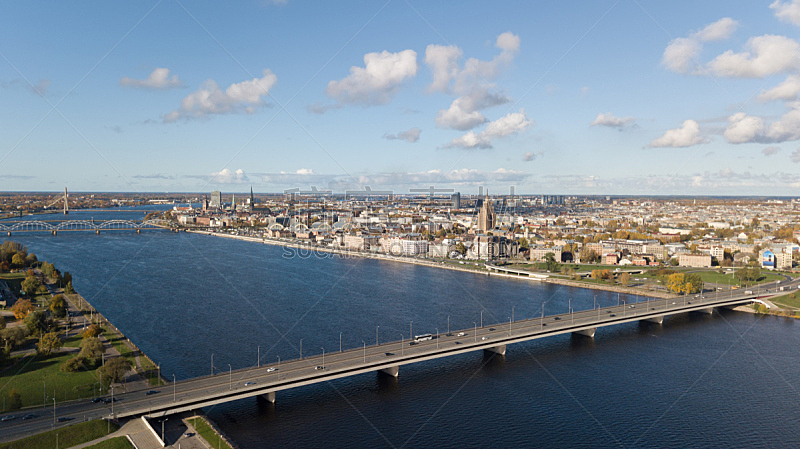 都市风景,拉脱维亚,里加,航拍视角,岛,无人机,顶部,道加瓦河,水,新的