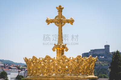 卢尔德,建筑,大特写,玫瑰经念珠,长方形会堂,洞室,宝丽丝山脉,镀金的,王冠