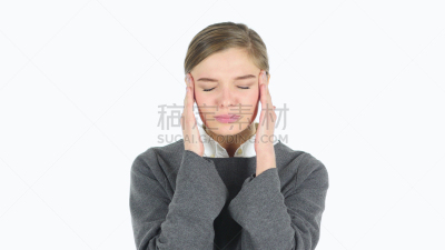 头痛,不高兴的,压力,青年女人,白色背景,商务,姿态,肖像,损失,女人