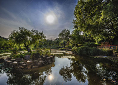 中式庭院,都市风光,秘密,安静,菜园,曙暮光,热带气候,环境,云,天气