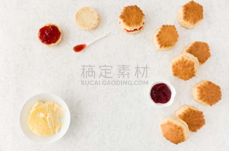 凝乳,烤饼,英国,果酱,草莓酱,下午茶,饼干,水平画幅,蛋糕,英格兰