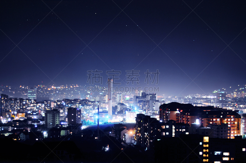 夜晚,城市,天空,艺术,水平画幅,建筑,秋天,无人,欧洲,普里什蒂纳