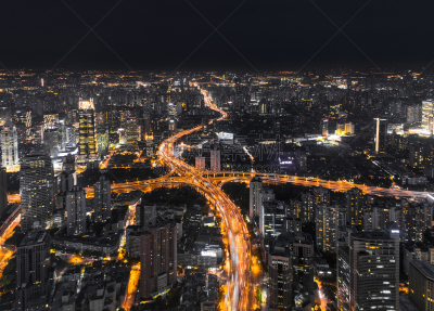 高架道路,夜晚,现代,城市,航拍视角,延安路,高架桥,立交桥,高峰时间,未来