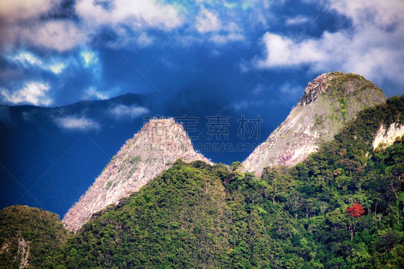 石灰石,尖峰,绿色,野生植物,热带雨林,丹侬山,喀拉喀托火山,古晋,砂劳越州,婆罗洲岛