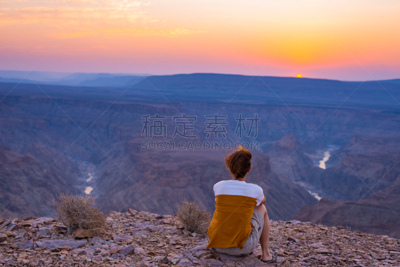 旅行者,鱼河峡谷,非洲,纳米比亚,风景,夏天,著名景点,地平面,极端地形