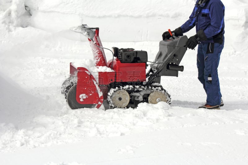 雪,搬家卡车,吹雪机,冬季服务,工装背带裤,深的,寒冷,仅男人,一个人,技术