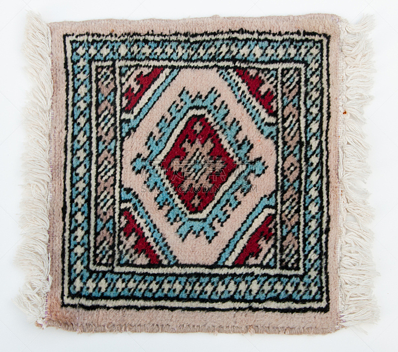 小毯子,巴基斯坦,小的,绿松石,波斯毯,红色,水平画幅,无人,白色背景,地毯