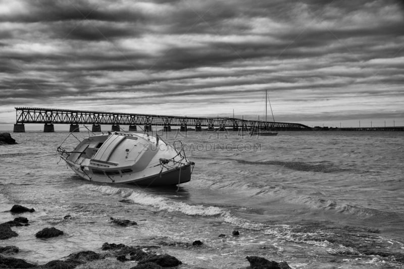 血管,巴伊亚宏达州立公园,bahia honda key,佛罗里达群岛,海难,水平画幅,无人,黑白图片,户外,摄影