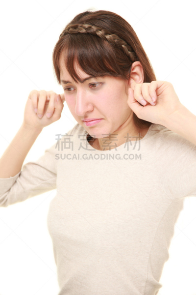 噪声,青年女人,悲痛,垂直画幅,智慧,情绪压力,白人,仅成年人,日本人,长发