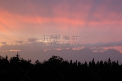 山,云景,美,水平画幅,无人,美人,早晨,夏天,组物体,户外