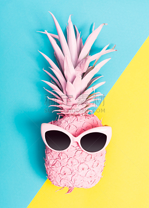 菠萝,太阳镜,涂料,软帽,柔和色,粉色,时髦的,垂直画幅,高视角,无人