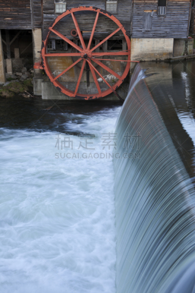古老的,鸽子谷,磨坊,建筑结构,红色,车轮,秋天,垂直画幅,图像,水磨