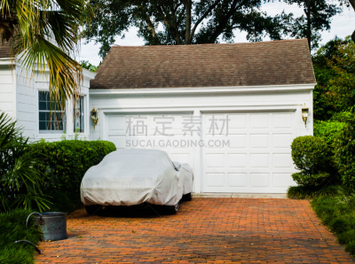 车道,双车车库,汽车,砖,有包装的,白色,水平画幅,车库,无人,户外