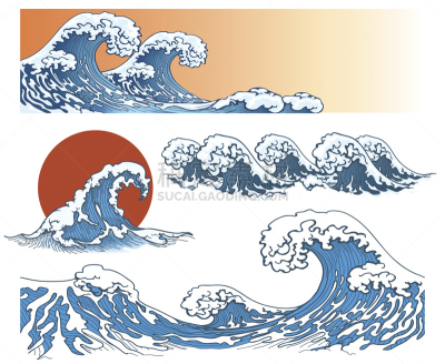 波形,时尚,波浪,海洋,绘画艺术品,巨大的,水,美,绘画插图