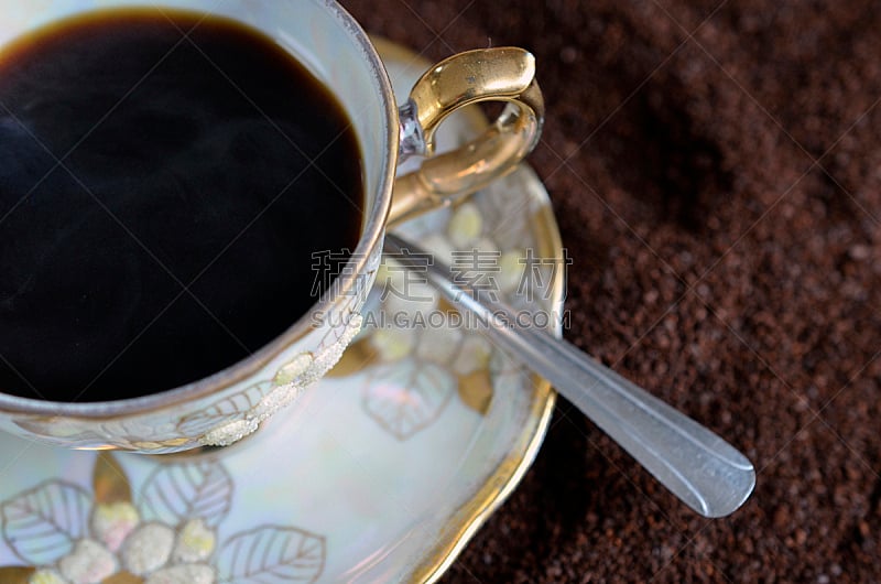 黑咖啡,水平画幅,无人,正上方视角,饮料,特写,咖啡,黑色,华丽的,把手