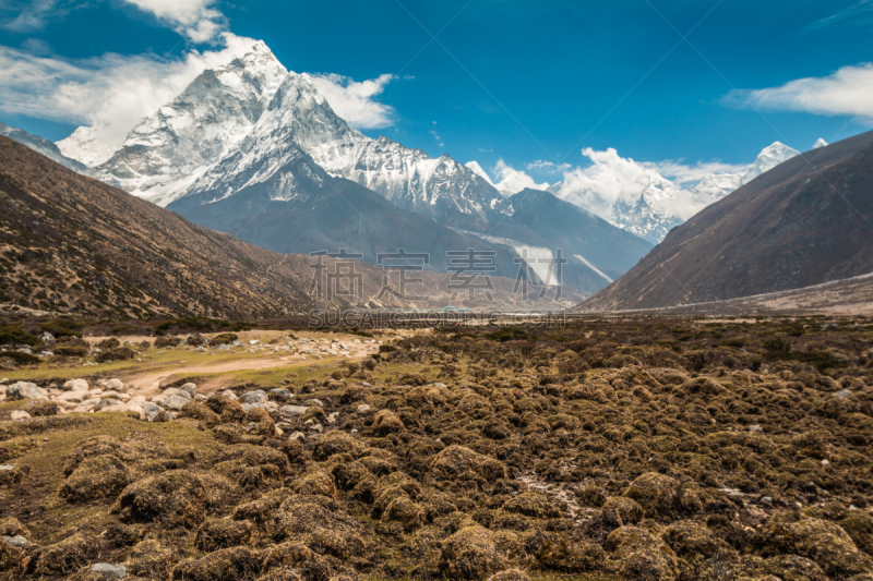 尼泊尔,徒步旅行,珠穆朗玛峰,褐色,水平画幅,山,坤布,雪,无人,珠峰大本营