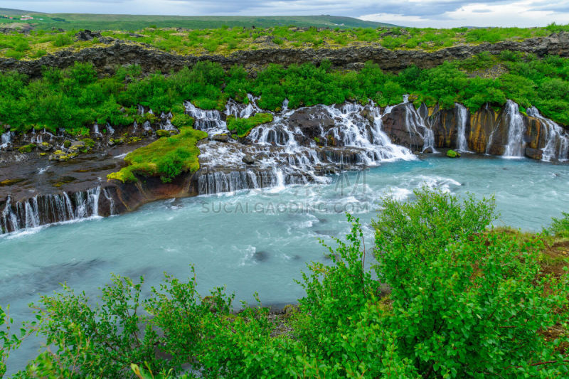 hraunfossar,瀑布,博尔加内峡湾,river hvita,冰岛中西部,熔岩,水,美,水平画幅,火山地形