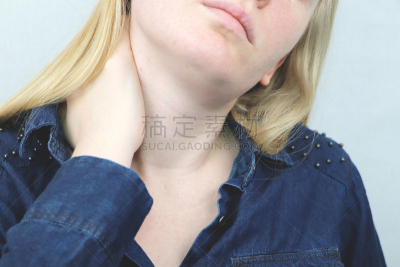 健康保健,女性,女人,颈,手,概念,喉咙痛,症状,药,乌克兰