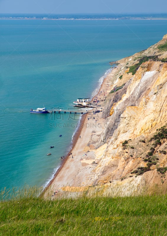 埃鲁姆湾,怀特岛,海滩,南达科他州针山,索伦特海峡,黑山,汉普郡,南达科他州,垂直画幅,水