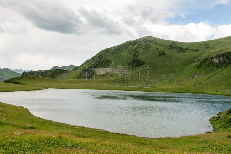 湖,山,阿波卡次共和国,水,天空,美,水平画幅,无人,拳参,夏天