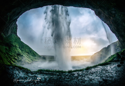 冰岛国,黄金圈路线,西南方向,塞里雅兰瀑布,环境,草,著名景点,自然美,流水,自然荒野区