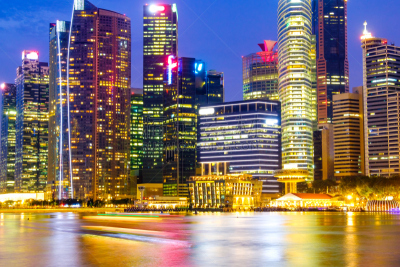 新加坡,都市风景,城市天际线,滨海湾 ,天空,水平画幅,夜晚,无人,曙暮光,户外
