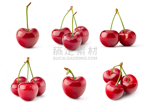 樱桃,清新,红辣椒,水平画幅,水果,无人,白色背景,组物体,背景分离,特写