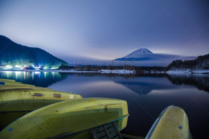 夜晚,富士山,水,天空,里山,水平画幅,枝繁叶茂,雪,无人,月亮