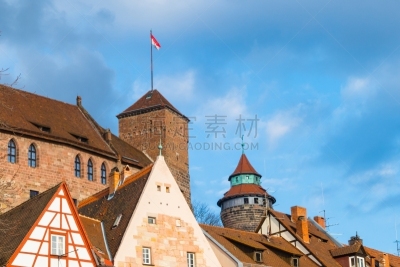 市区,城堡,纽伦堡,传统,视角,著名景点,夏天,户外,天空,旅行者