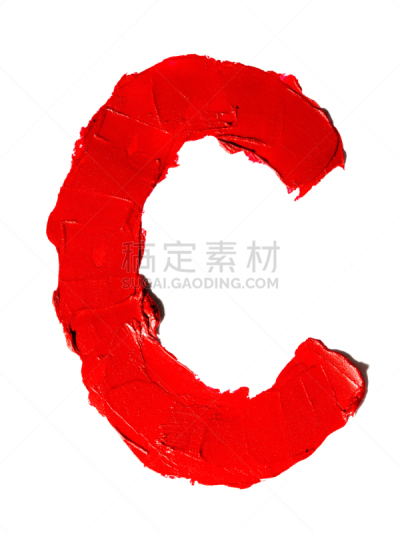 背景分离,大写字母,英文字母c,白色背景,巨大的,红色的口红,英格兰,有污迹的,手写,做
