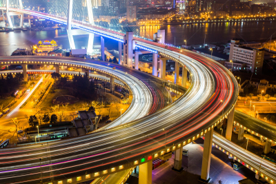 南浦大桥,夜晚,高架道路,光轨,立交桥,霓虹色,未来,高视角,陆用车,明亮