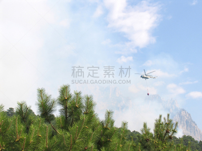 火,树林,水,天空,松树,直升机,水平画幅,地形,克里米亚,户外