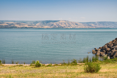 北,以色列,提比略湖,部分,水,天空,水平画幅,山,草坪,曙暮光