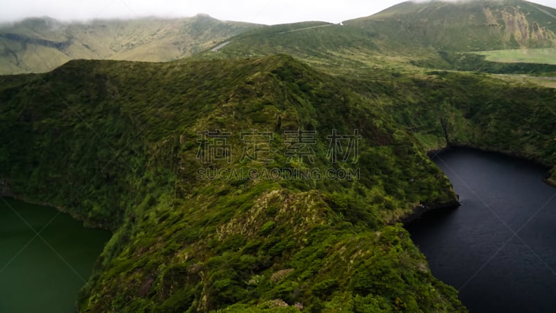 弗罗里斯岛,亚速尔群岛,湖,葡萄牙,航拍视角,拉戈阿,火山湖,火山喷口,群岛,水