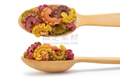 生食,通心粉,背景,白色背景,分离着色,木匙,库隆,贝壳通心粉,蝴蝶结通心粉,螺旋面