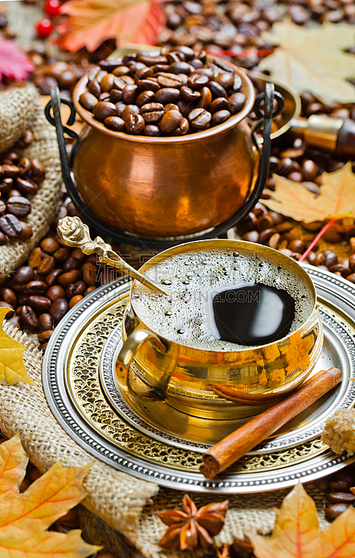 黑咖啡,磨咖啡机,垂直画幅,烤咖啡豆,早餐,秋天,无人,茶碟,饮料,咖啡