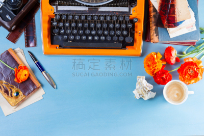 打字机,橙色,办公室,留言板,讲故事,波普风,留白,古老的,古典式,过去