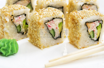蔬菜,寿司,食品,餐馆,日本,白色,芝麻,鳄梨,盘子,鱼子