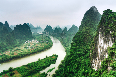 山脉,漓江,桂林,喀斯特,阳朔,旅途,顶部,云,河流,自然荒野区