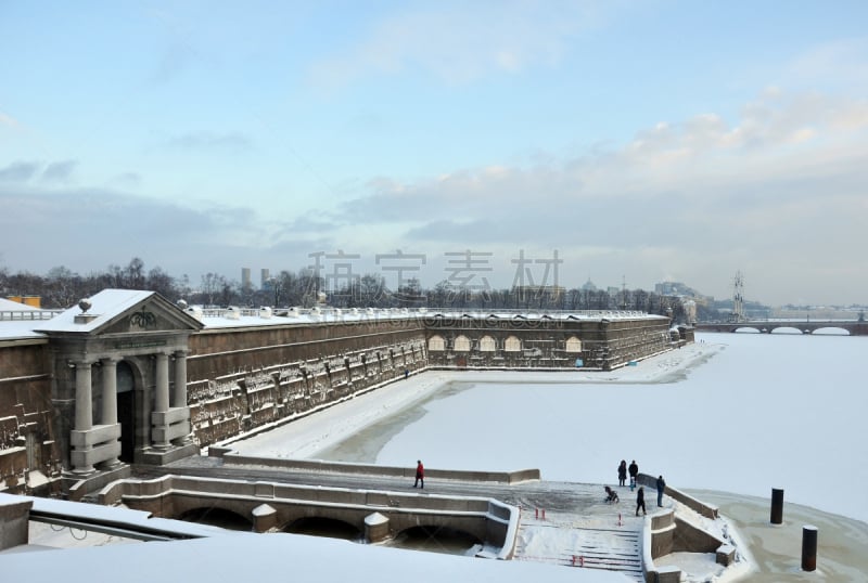 冬天,都市风景,窗户,水平画幅,墙,雪,圣徒彼得和保罗城堡,蓝色,人,大门